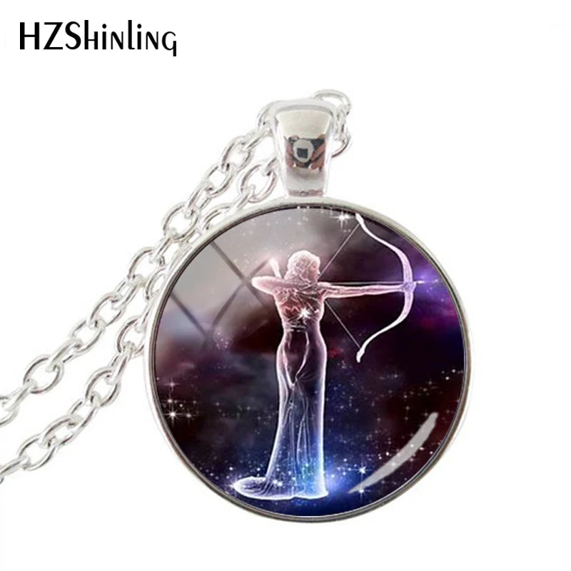 Fashion Purple Galaxy 12 Horoscope Scorpio Sagittarius Capricorn Aquarius Pendant Fashion Necklace Glass Dome Jewelry Gift
