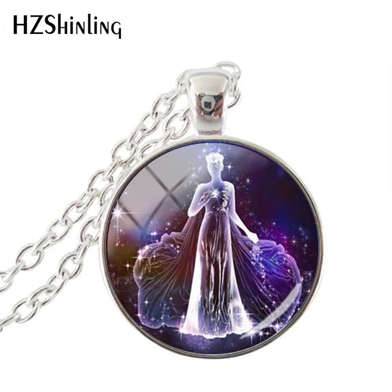 Fashion Purple Galaxy 12 Horoscope Scorpio Sagittarius Capricorn Aquarius Pendant Fashion Necklace Glass Dome Jewelry Gift