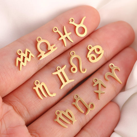 5Pcs/Lot Stainless Steel 12 Zodiac Sign Charms Mini Constellation Pendants DIY Handmade Craft Necklace Bracelet Jewelry Making