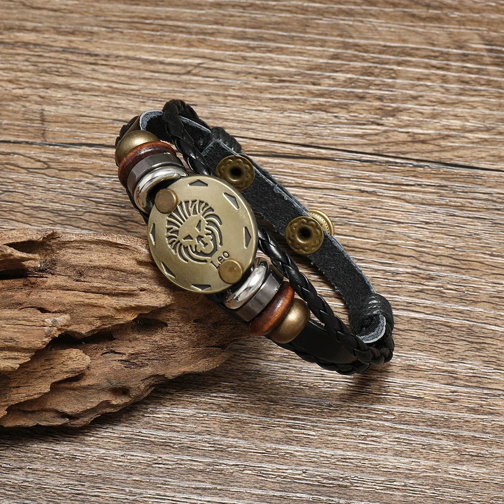 12 Horoscope Leather Bracelet for Women Man Vintage Retro Charm Male Bracelets Jewelry Gifts Pulseras Hombre Pulseras De Mujer