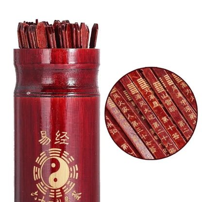 Chinese Fortune Sticks Set Wooden Divination Props Feng Shui Prediction Game with Storage Bucket and Interpretation Book