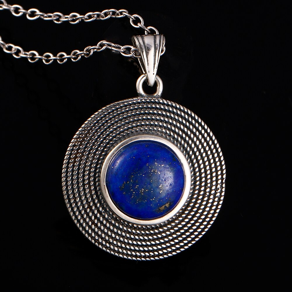 Naisya Vintage Silver Necklace Lapis Lazuli Natural Stone for Women Daily Wear Gift