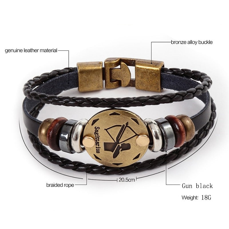 12 Constellations Bracelet 2018 New Fashion Jewelry Leather Bracelet Men Casual Personality Zodiac Signs Punk Men Bracelet C002