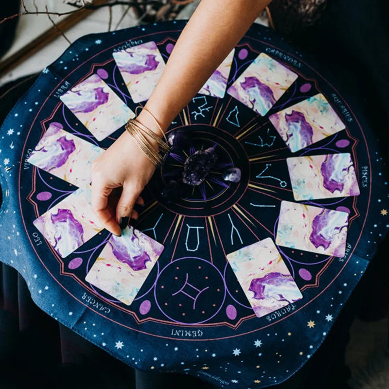 Tarot tablecloth Altar cloth tarot Tapestry Wall Hanging Wheel of the Zodiac Astrology black sun moon Bedroom Room Decor Art