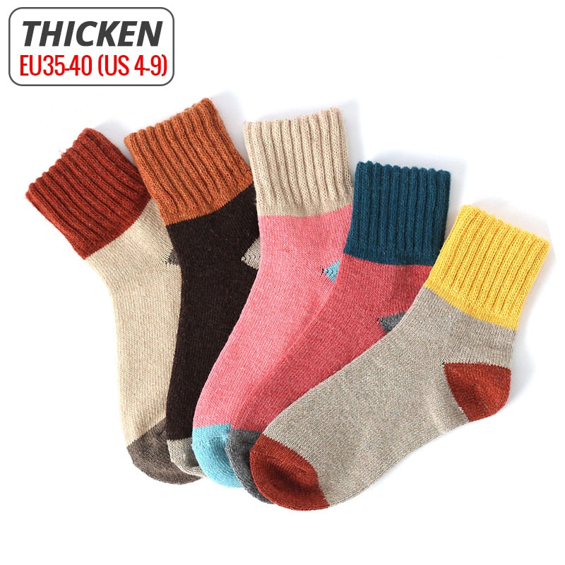 HSS Brand 5 Pairs Winter Men&#39;s Socks Thicken Sheep&#39;s Wool Socks Warm Men Retro Style Colorful Fashion Man Socks For Snow boots