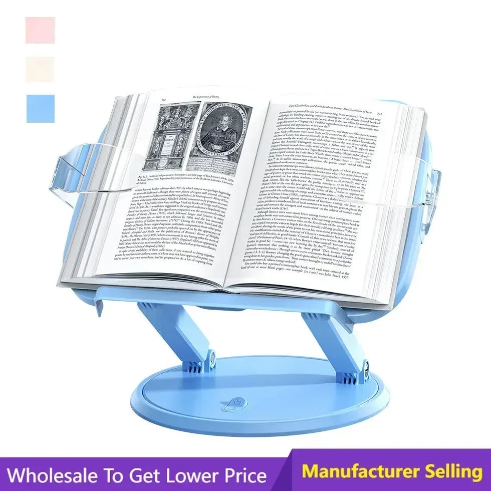 Reading Rack Multifunctional Adjustable 360 ° Rotatable Students Bookcase Folding Book Stand Bookshelf Desktop Book Holder