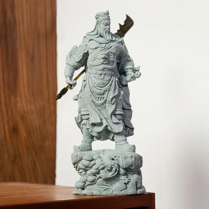 Fortune Statue Sculpture Guan Yu Collectible Figurine Feng Shui Stone Carving Living Room Entrance Porch Desk Office Decoration