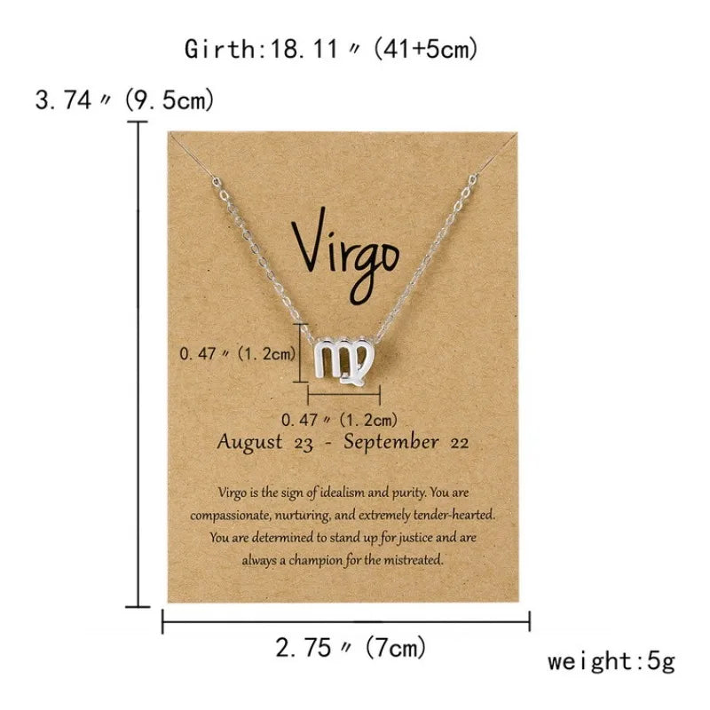 12 Horoscope Silver Color Pendant Necklace for Men Women Taurus Aries Leo Pisces Virgo 12 Constellations Jewelry Holiday Gifts