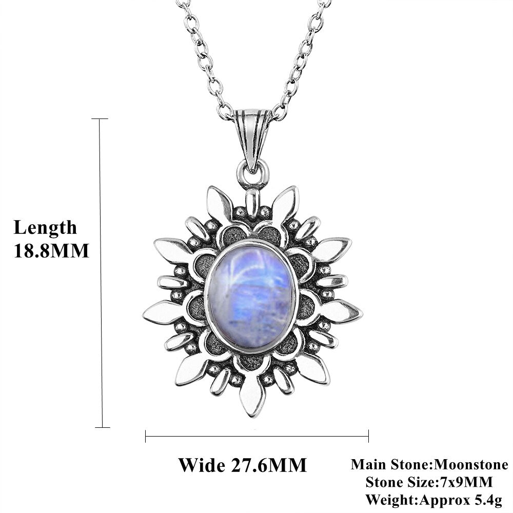 New Fashion Natural Blue Light Moonstone Pendants Necklaces For Women Men Silver Jewelry Daily Life Casual Birthday Gift