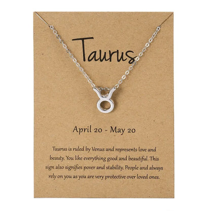 12 Horoscope Silver Color Pendant Necklace for Men Women Taurus Aries Leo Pisces Virgo 12 Constellations Jewelry Holiday Gifts