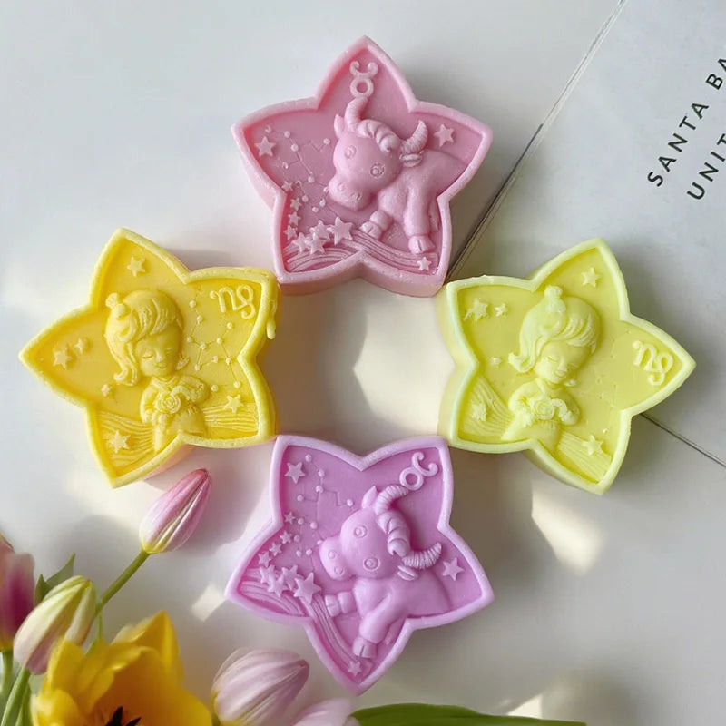 Twelve Horoscope Scented Candle Silicone Mold DIY Pentagram Constellation Aries Leo Gypsum Resin Handmade Soap Mould