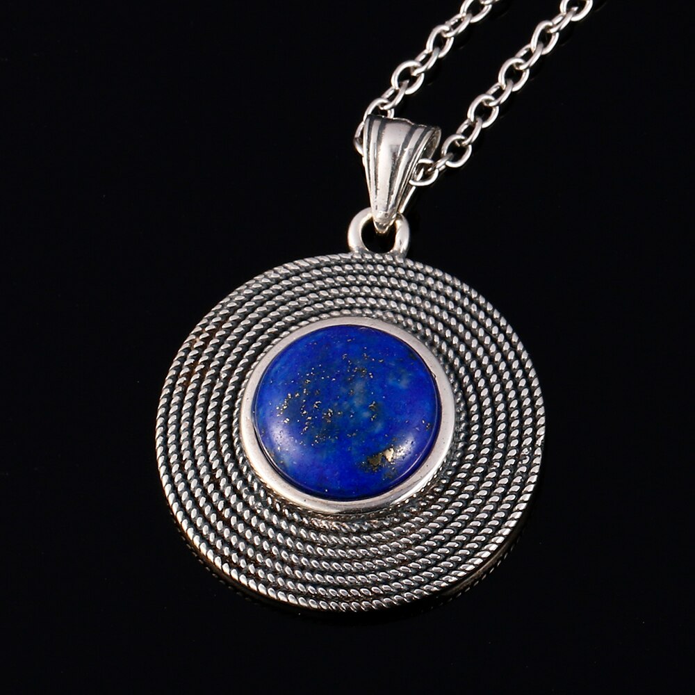 Naisya Vintage Silver Necklace Lapis Lazuli Natural Stone for Women Daily Wear Gift