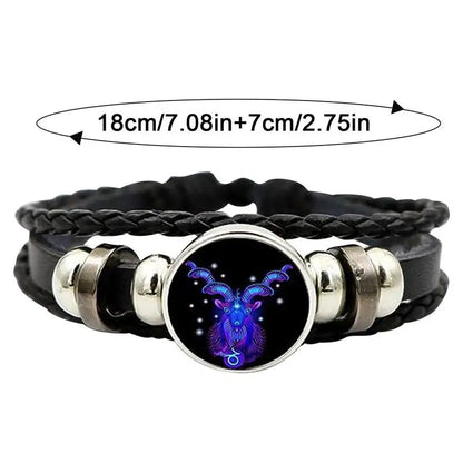 12 Zodiac Signs Constellation Charm Luminous Bracelet Men Women Fashion Multilayer Weave leather Bracelet &amp; Bangle Birthday Gift