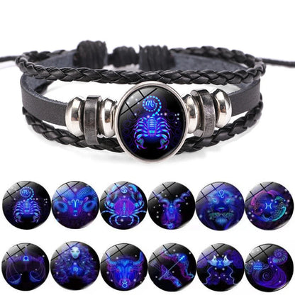 12 Zodiac Signs Constellation Charm Luminous Bracelet Men Women Fashion Multilayer Weave Leather Bracelet &amp; Bangle Birthday Gift