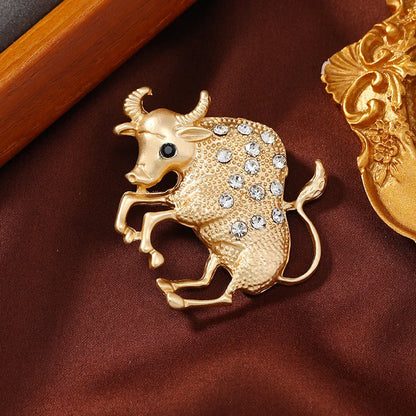 New Creative Matte Gold Color Zodiac Brooch Women Simple Rhinestone Animal Badges Men Suit Pins Accessories Party Festival Gift