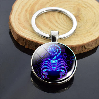 12 Zodiac Sign Keychain Sphere Ball Crystal Key Rings Scorpio Leo Aries Constellation Birthday Gift for Women and Mens