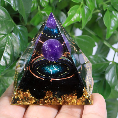 12 Zodiac Orgone Pyramid 5cm Horoscope Healing Natural Crystal Stone Ornaments Chakra Reiki Orgonite Gemstones Birthday Gifts