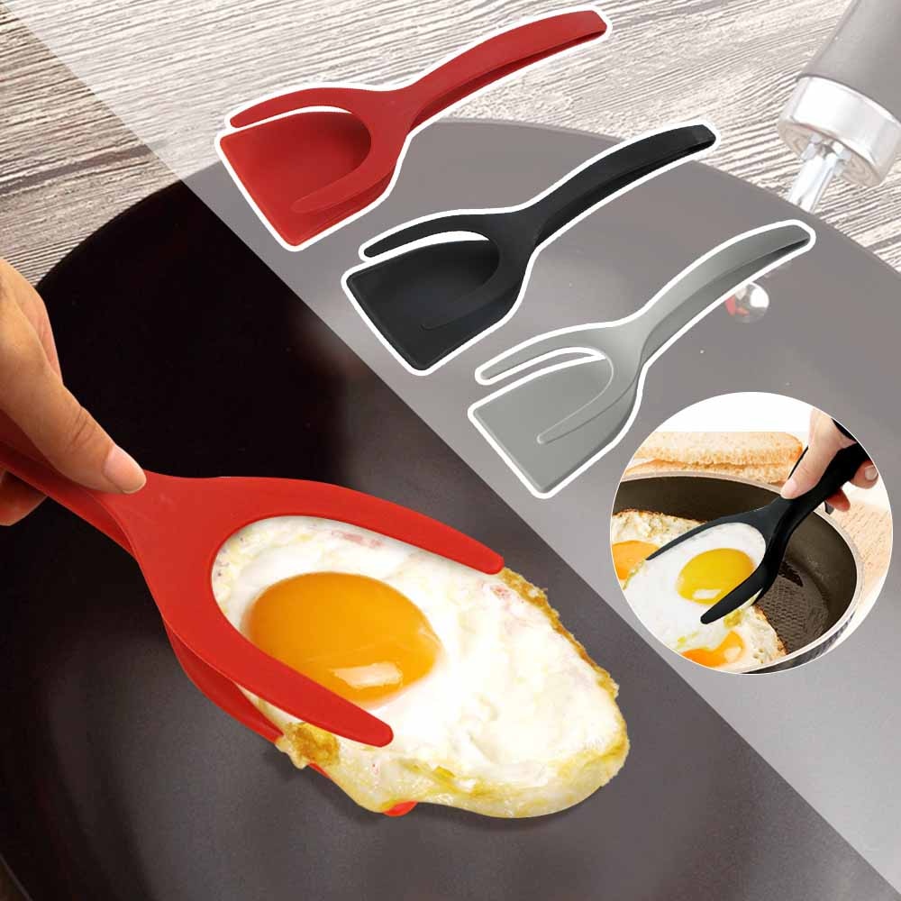 2-in-1 Kitchen Accessories Kitchen Gadget Sets Omelette Spatula Kitchen Silicone Spatula for Toast Pancake Egg Flip Tongs Cocina