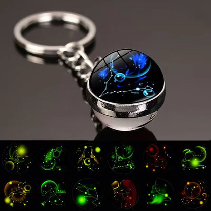 New 12 Zodiac Sign Starry Sky Night Light Keychain 12 Zodiac Pendant Keychain Fashion Birthday Gift for Boys and Girls