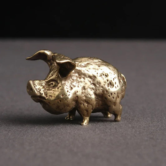 Retro Copper Chinese 12 Zodiac Flying Pig Statue Home Decoration Antique Brass Lucky Animal Figurine Small Table Desk Ornaments