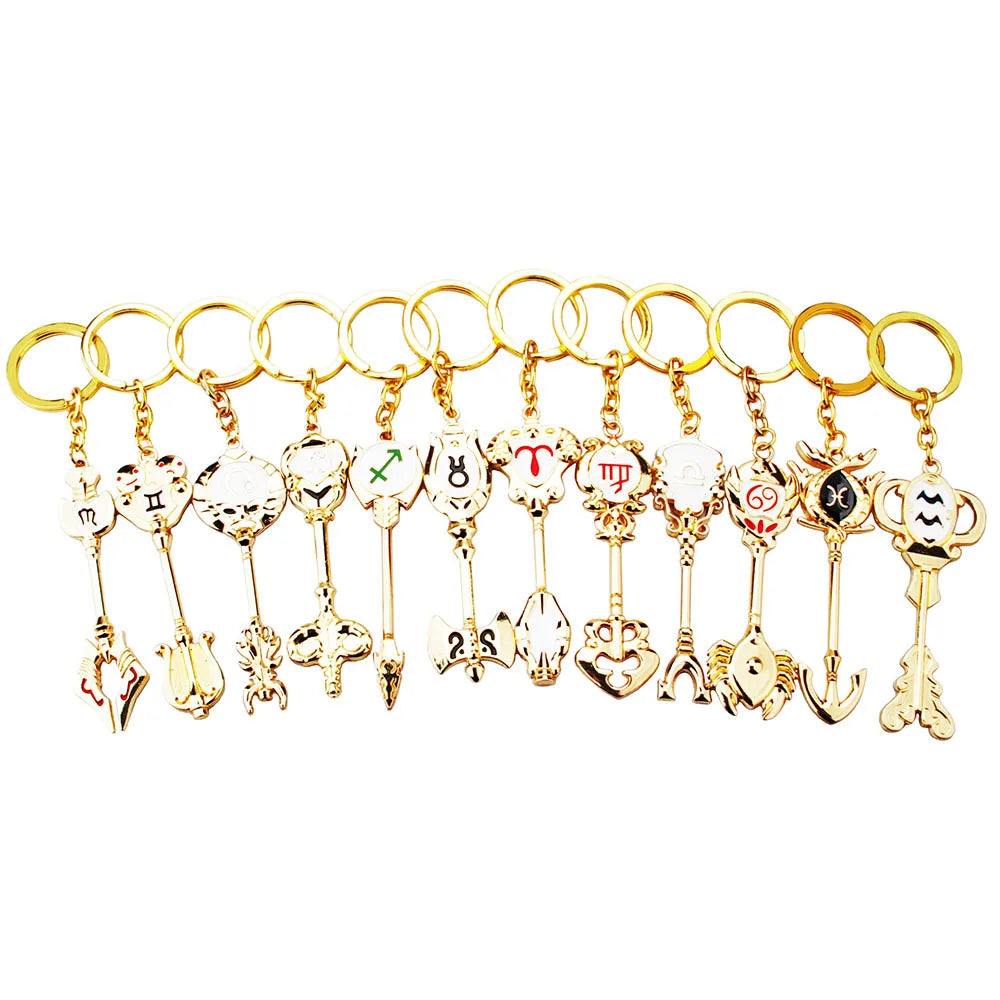 Anime Fairy Tail Lucy Zodiac Spirit Gate Key Chain for Men Women 12 Constellation Enamel Pendant Key Ring Collectible Jewelry
