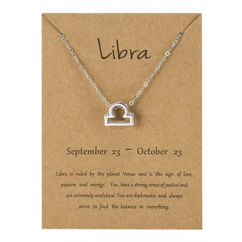 12 Horoscope Silver Color Pendant Necklace for Men Women Taurus Aries Leo Pisces Virgo 12 Constellations Jewelry Holiday Gifts