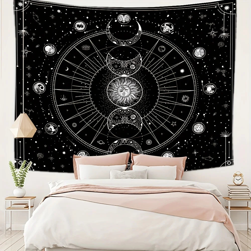1pcS75*58cm Sun Moon Horoscope Divination Printed Tapestry Home DecorTapestry Wall Decor
