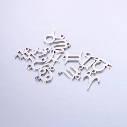 12pcs/lot 9.5*9.5mm Mirror Polished Stainless Steel Zodiac Charms Constellations Charms For DIY Bracelet Making