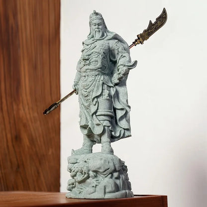 Fortune Statue Sculpture Guan Yu Collectible Figurine Feng Shui Stone Carving Living Room Entrance Porch Desk Office Decoration