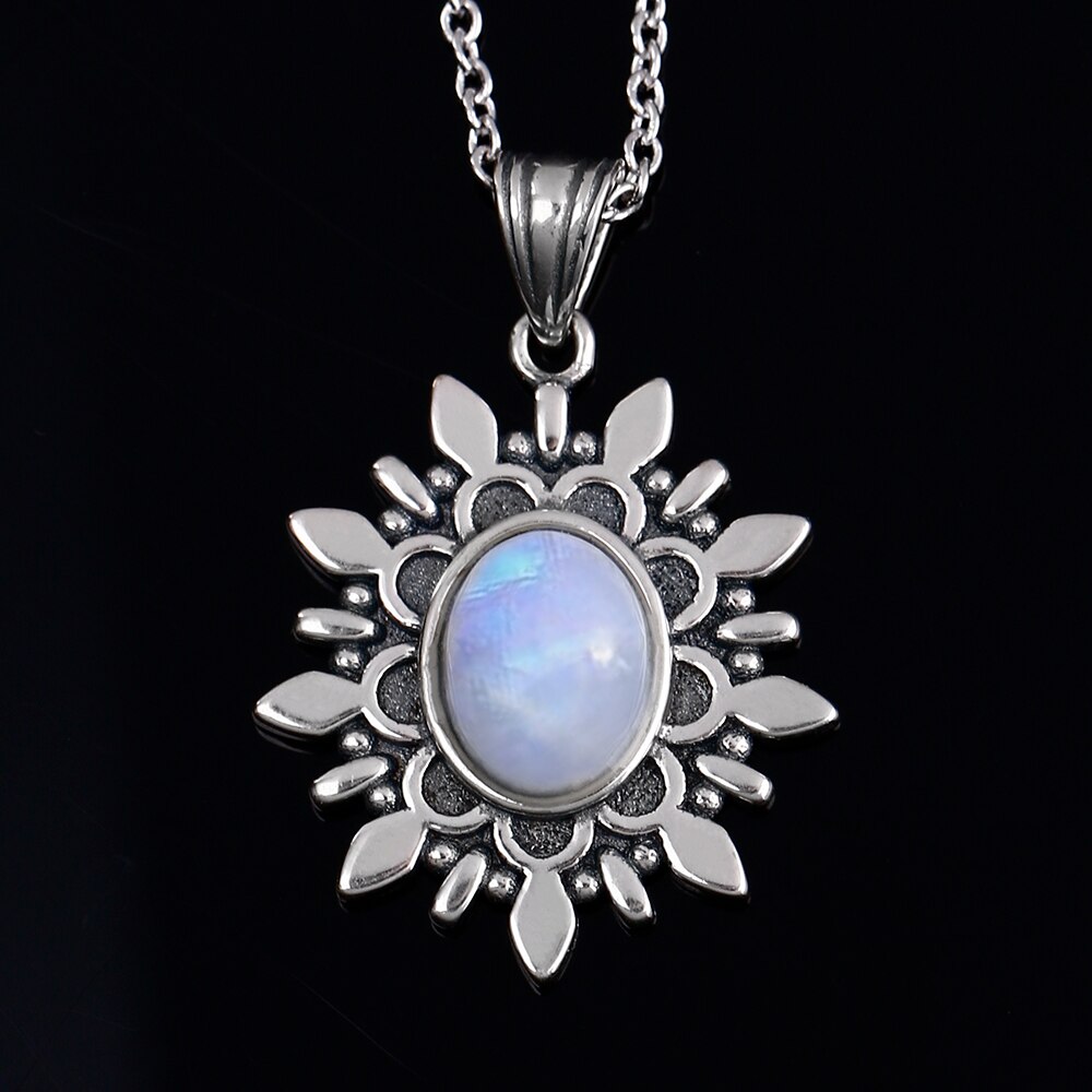 New Fashion Natural Blue Light Moonstone Pendants Necklaces For Women Men Silver Jewelry Daily Life Casual Birthday Gift