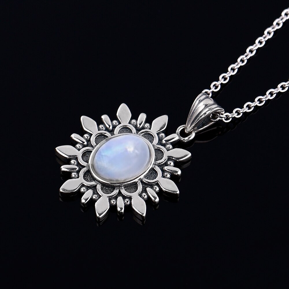 New Fashion Natural Blue Light Moonstone Pendants Necklaces For Women Men Silver Jewelry Daily Life Casual Birthday Gift