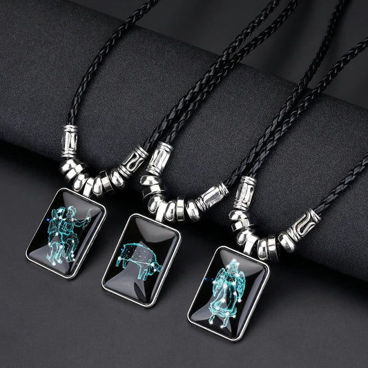 2024 Charm Pendant Necklace Galaxy Constellation Design 12 Zodiac Sign Horoscope Astrology Necklace for Women Men Resin Jewelry
