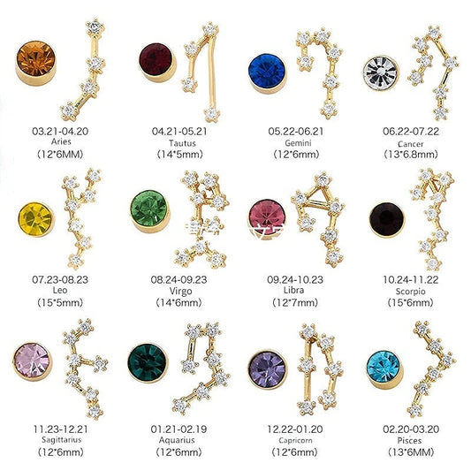 925 Silver Needle 12 Star Zodiac Signs Constellation Horoscope Astrology Birthstone Stud Earrings Birthday Gift Women Pendientes
