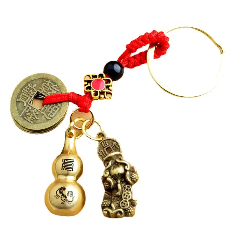 Zodiac Pixiu Pendant Charms Car Key chain Gourd Five Emperors Fortune Coin Keychain Accessories Chinese Fengshui Beast Wealth