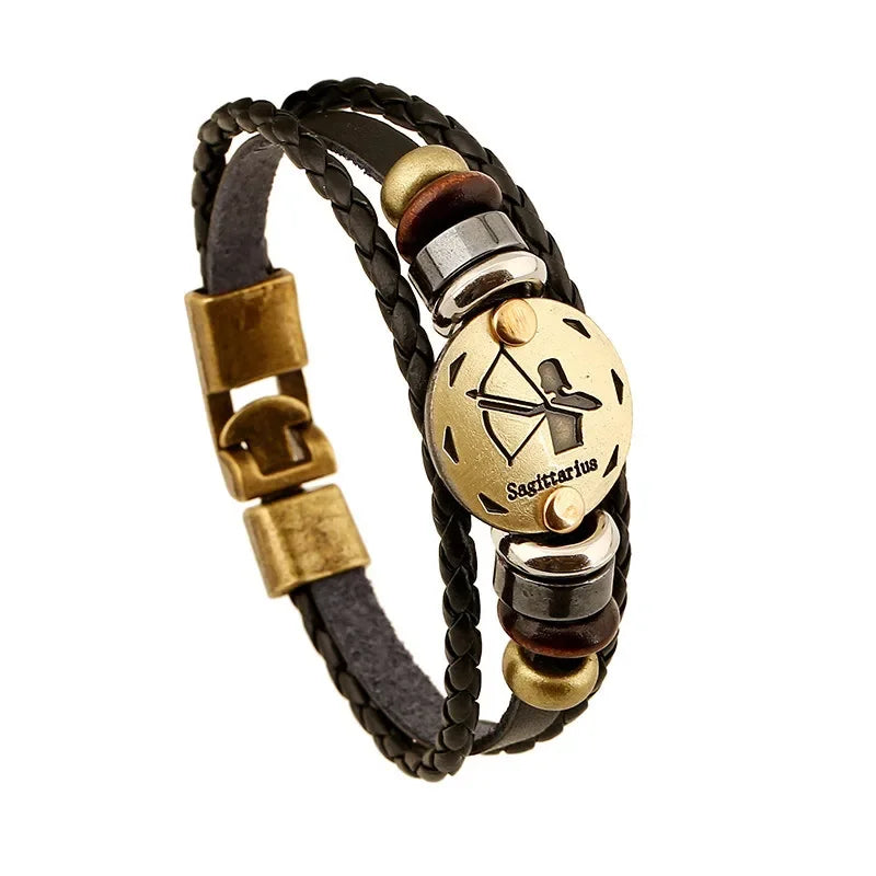 12 Horoscope Leather Bracelet for Women Man Vintage Retro Charm Male Bracelets Jewelry Gifts Pulseras Hombre Pulseras De Mujer
