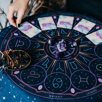 Tarot tablecloth Altar cloth tarot Tapestry Wall Hanging Wheel of the Zodiac Astrology black sun moon Bedroom Room Decor Art