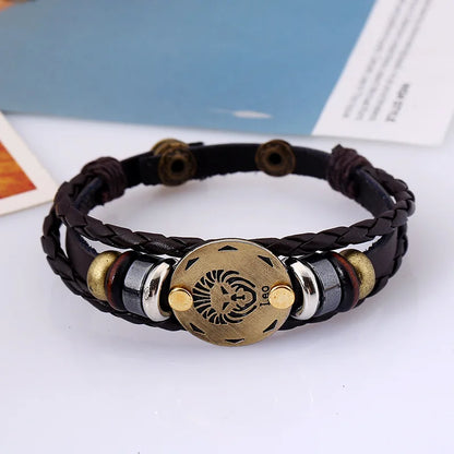 12 Horoscope Leather Bracelet for Women Man Vintage Retro Charm Male Bracelets Jewelry Gifts Pulseras Hombre Pulseras De Mujer