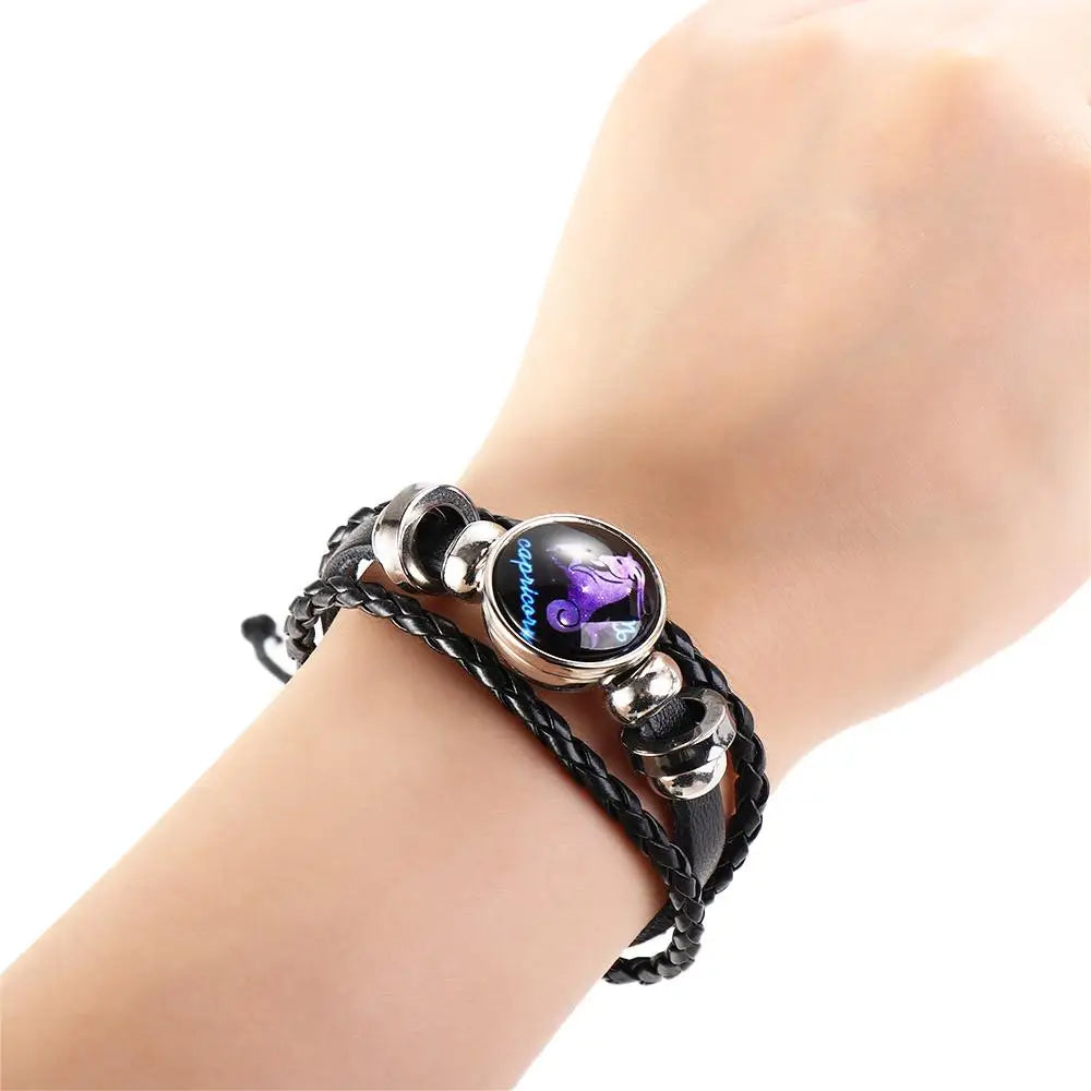 Twelve Constellation Bracelet Hand-woven Beaded Retro Leather Zodiac Sign Beads Bangle Bracelets For Women Men Jewelry Gift