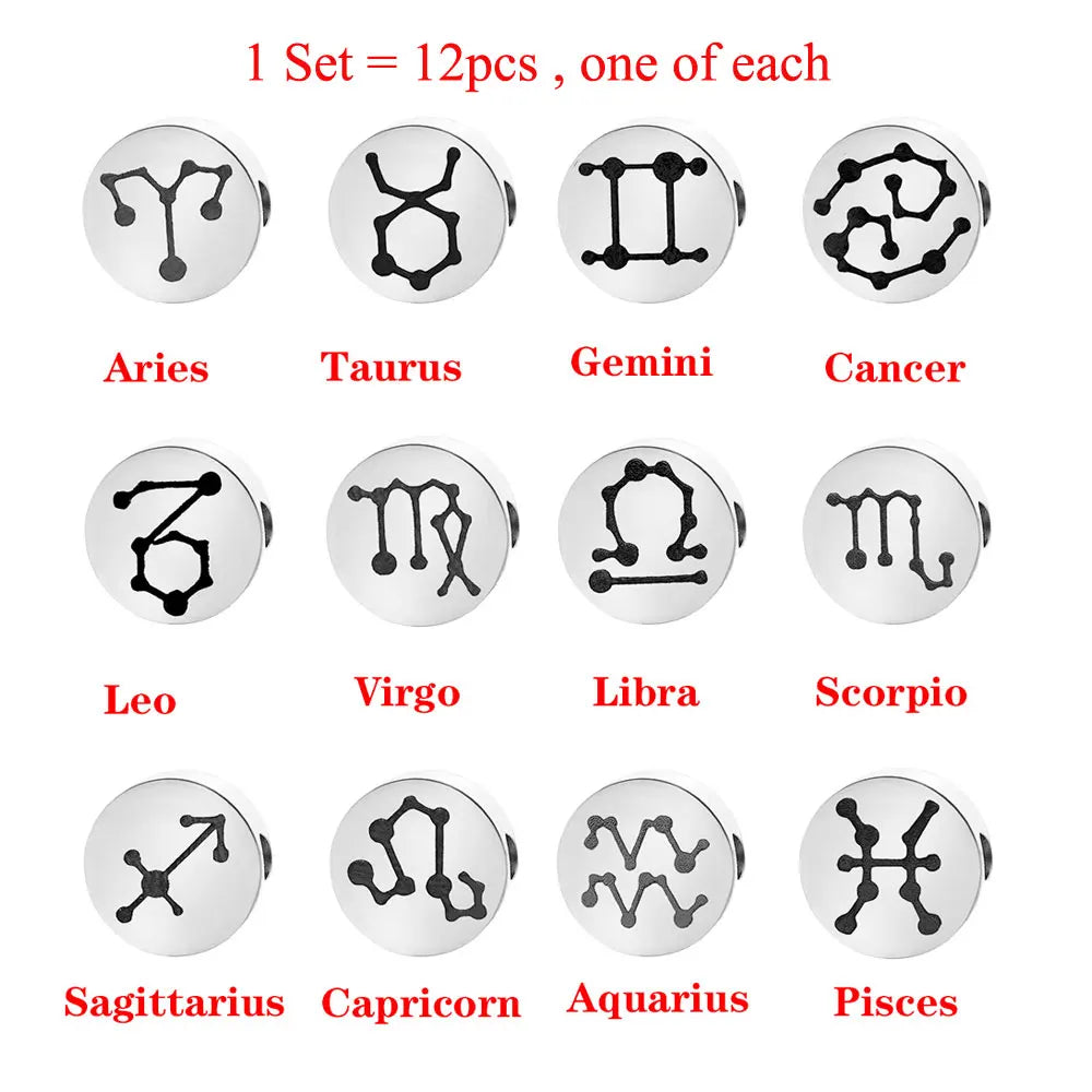 1 Set 12pcs diy Zodiac Beads Wholesale  Stainless Steel Horoscope Aries Jewelry Charms For  Bracelet Making