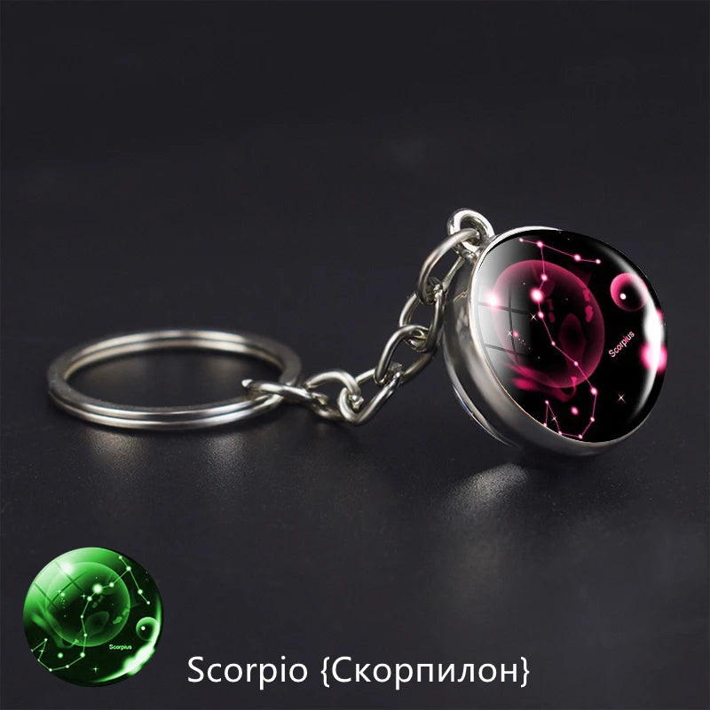 12 Constellation Key Ring Starry Sky Luminous Zodiac Keychain Glass Ball Key Chain Accessories Pendant Key Chain Gifts