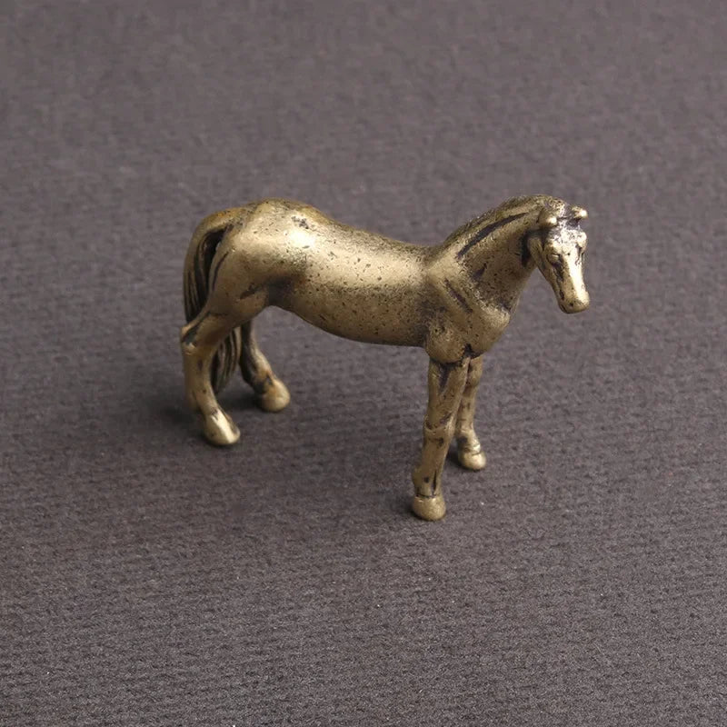 Antique Bronze Horse Statue Desk Decorations Solid Copper Micro-Carving Zodiac Horse Figurines Ornaments Home Decor Accessories