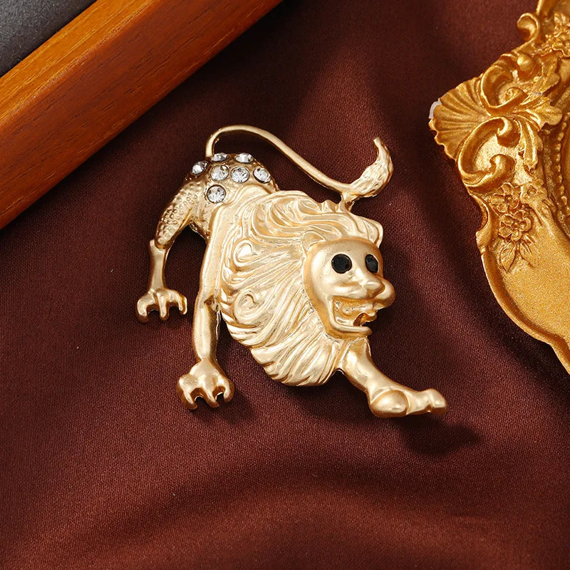 New Creative Matte Gold Color Zodiac Brooch Women Simple Rhinestone Animal Badges Men Suit Pins Accessories Party Festival Gift