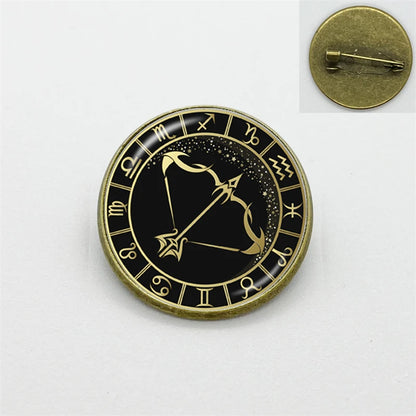 New Fashion Taurus Leo Pisces Zodiac Signs Collar Pins Glass Dome Zodiac Sign Lapel Pin Clothing Badge Pin Gift