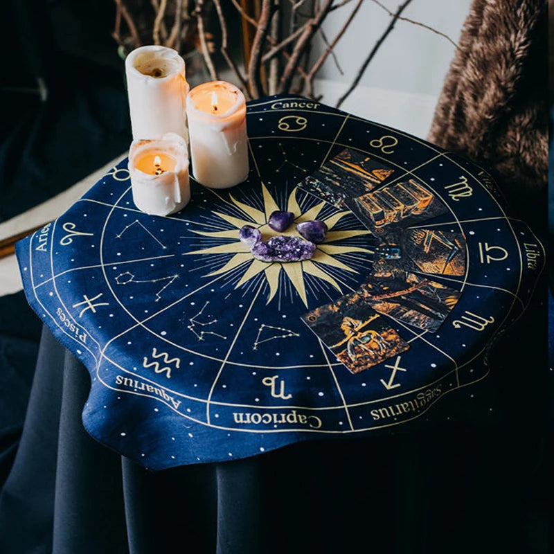 Tarot Tapestry Wheel of the Zodiac Astrology Chart Wall Hanging Scarf Altar cloth tarot cloth tarot deck Sun and Moon Home Decor