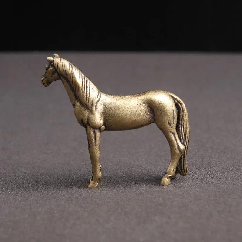 Antique Bronze Horse Statue Desk Decorations Solid Copper Micro-Carving Zodiac Horse Figurines Ornaments Home Decor Accessories