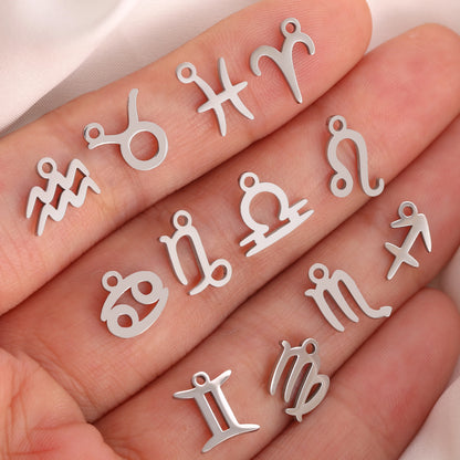 5Pcs/Lot Stainless Steel 12 Zodiac Sign Charms Mini Constellation Pendants DIY Handmade Craft Necklace Bracelet Jewelry Making