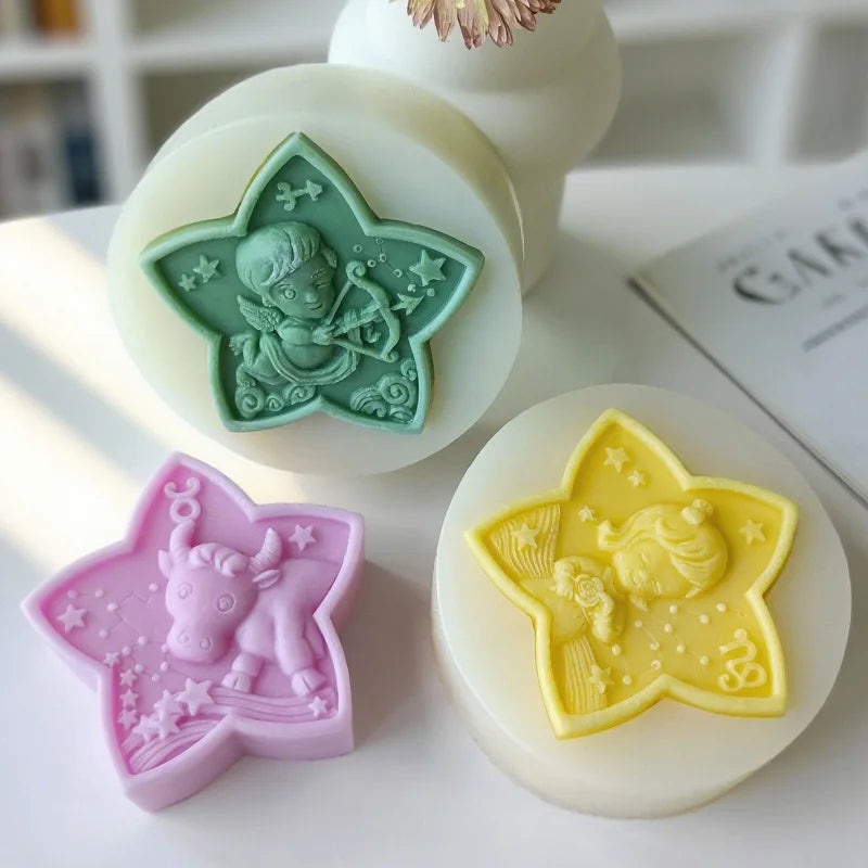 Twelve Horoscope Scented Candle Silicone Mold DIY Pentagram Constellation Aries Leo Gypsum Resin Handmade Soap Mould
