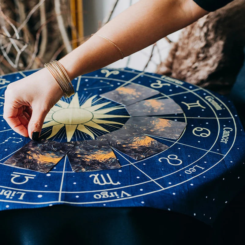 Tarot Tapestry Wheel of the Zodiac Astrology Chart Wall Hanging Scarf Altar cloth tarot cloth tarot deck Sun and Moon Home Decor