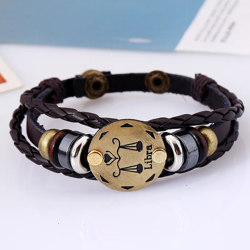 12 Horoscope Leather Bracelet for Women Man Vintage Retro Charm Male Bracelets Jewelry Gifts Pulseras Hombre Pulseras De Mujer