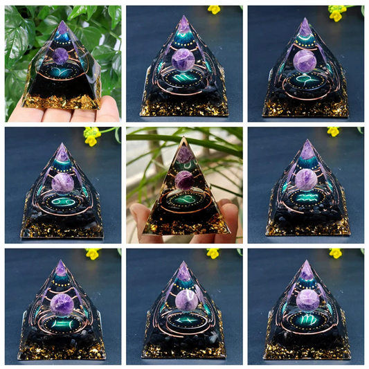 12 Zodiacs Orgone Pyramid 5cm Horoscope Healing Natural Crystal Stone Chakra Reiki Orgonite Gemstones Birthday Constellation